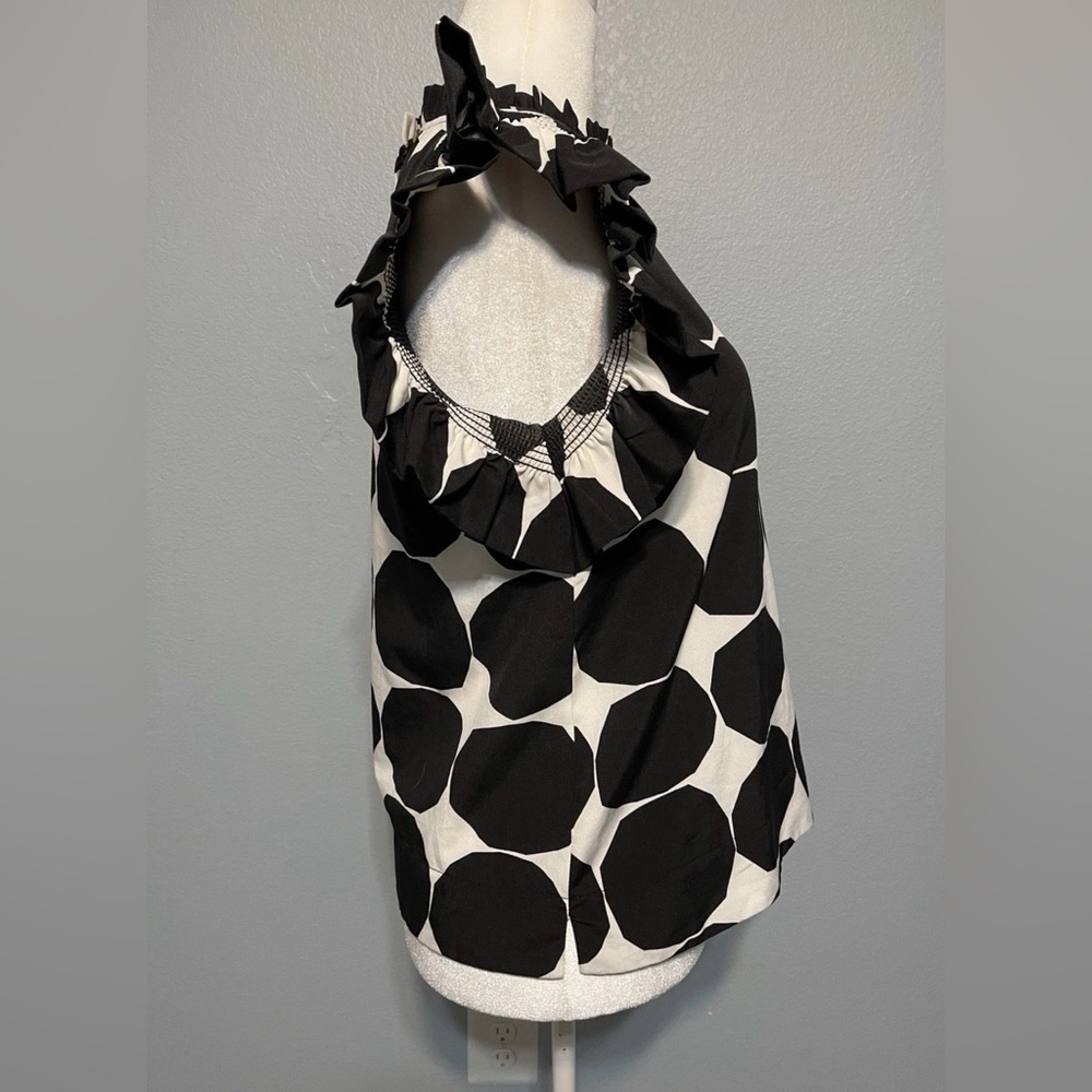 JODIFL Ruffle Sleeve Blouse Black & White Polka Dot Ruffle Sleeve Mod Chic Small - Picture 2 of 7